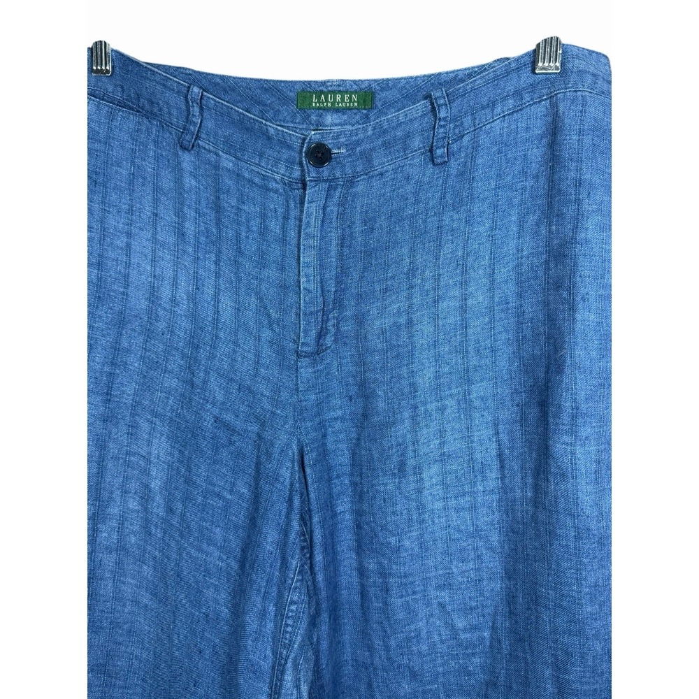 Lauren Ralph Lauren Blue Linen Pants Womens 10 Wide Leg Coastal Resort Chic - Picture 6 of 13